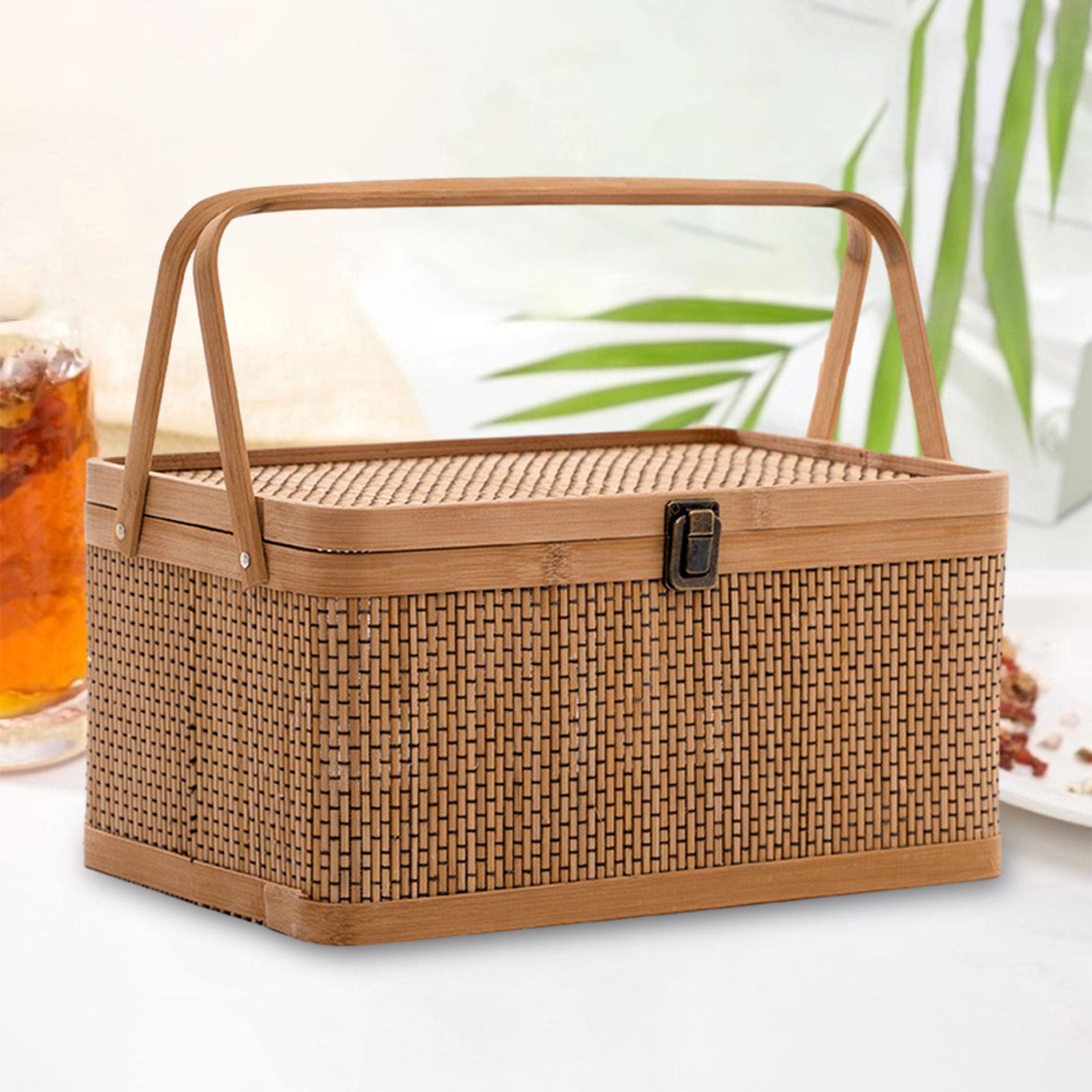Snacks Food Hamper Basket - Handgemaakte bamboe picknickmand met afsluitbaar deksel,