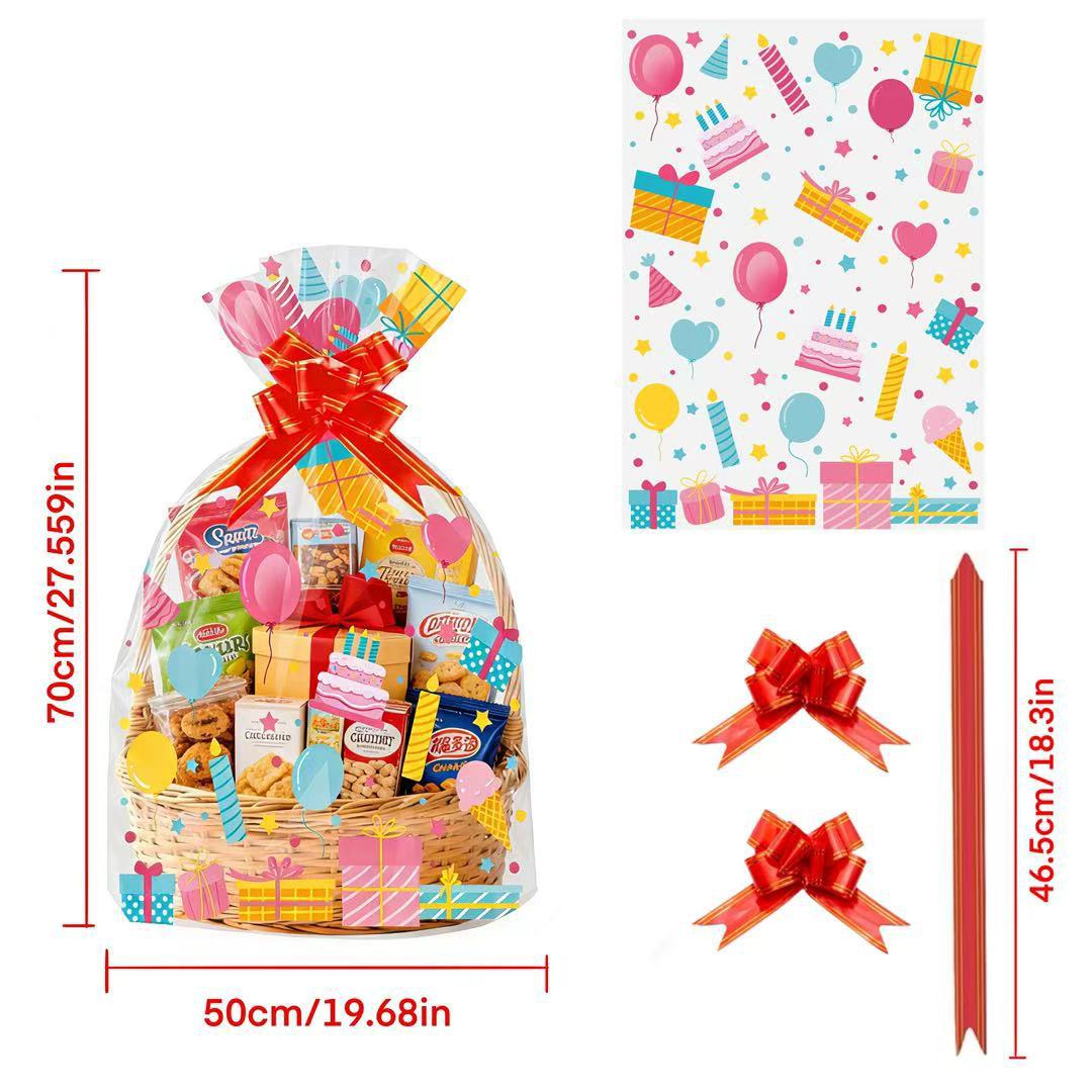 Snacks Food Hamper Basket - 20 stuks verjaardagsprint transparante OPP cadeau