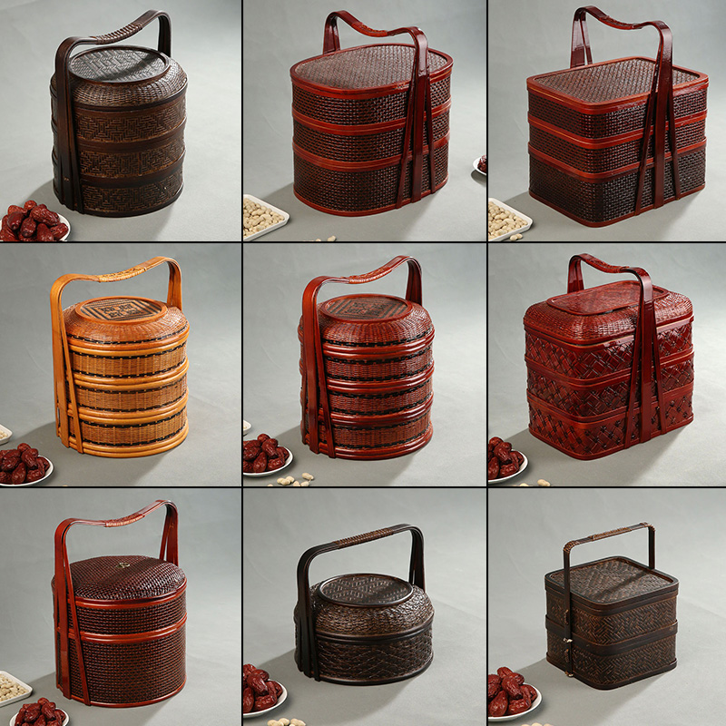 Snacks Food Hamper Basket - Bamboe picknickmand met deksel Meerlaagse voedseldrager